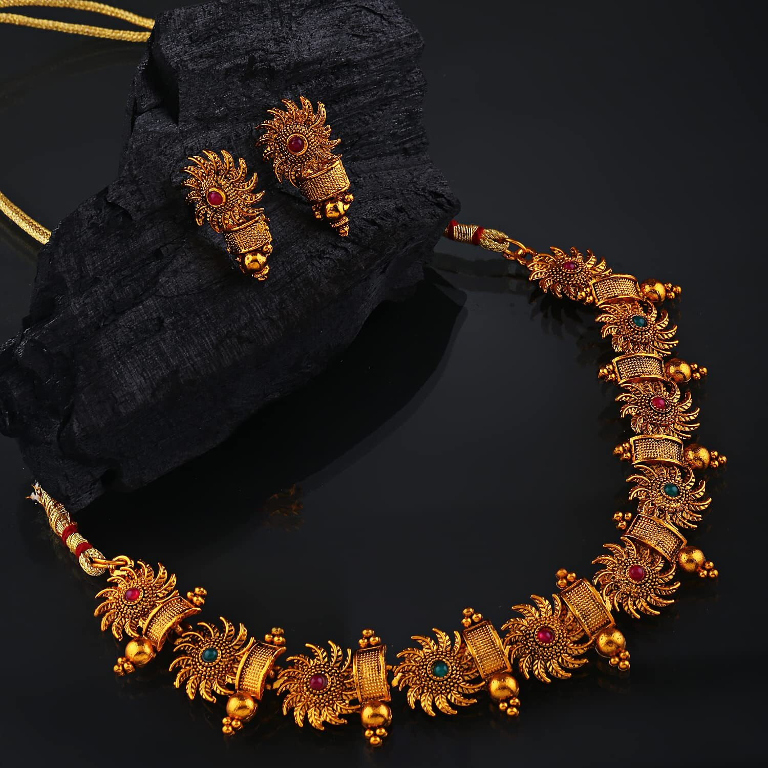 Shining Diva Fashion Latest Stylish Fancy Choker Traditional Necklace Jewellery Set for Women (12302s), Golden