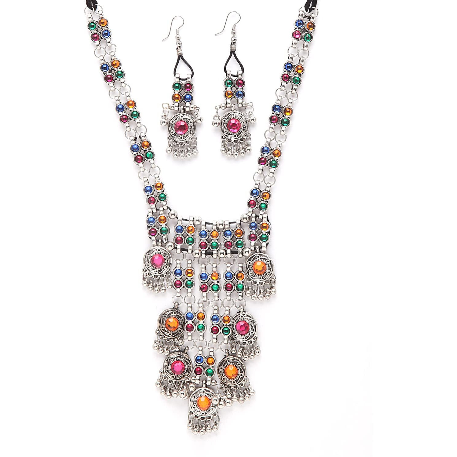 Shining Diva Fashion Latest Stylish Traditional Oxidised Silver Necklace Jewellery Set for Women (13110s)