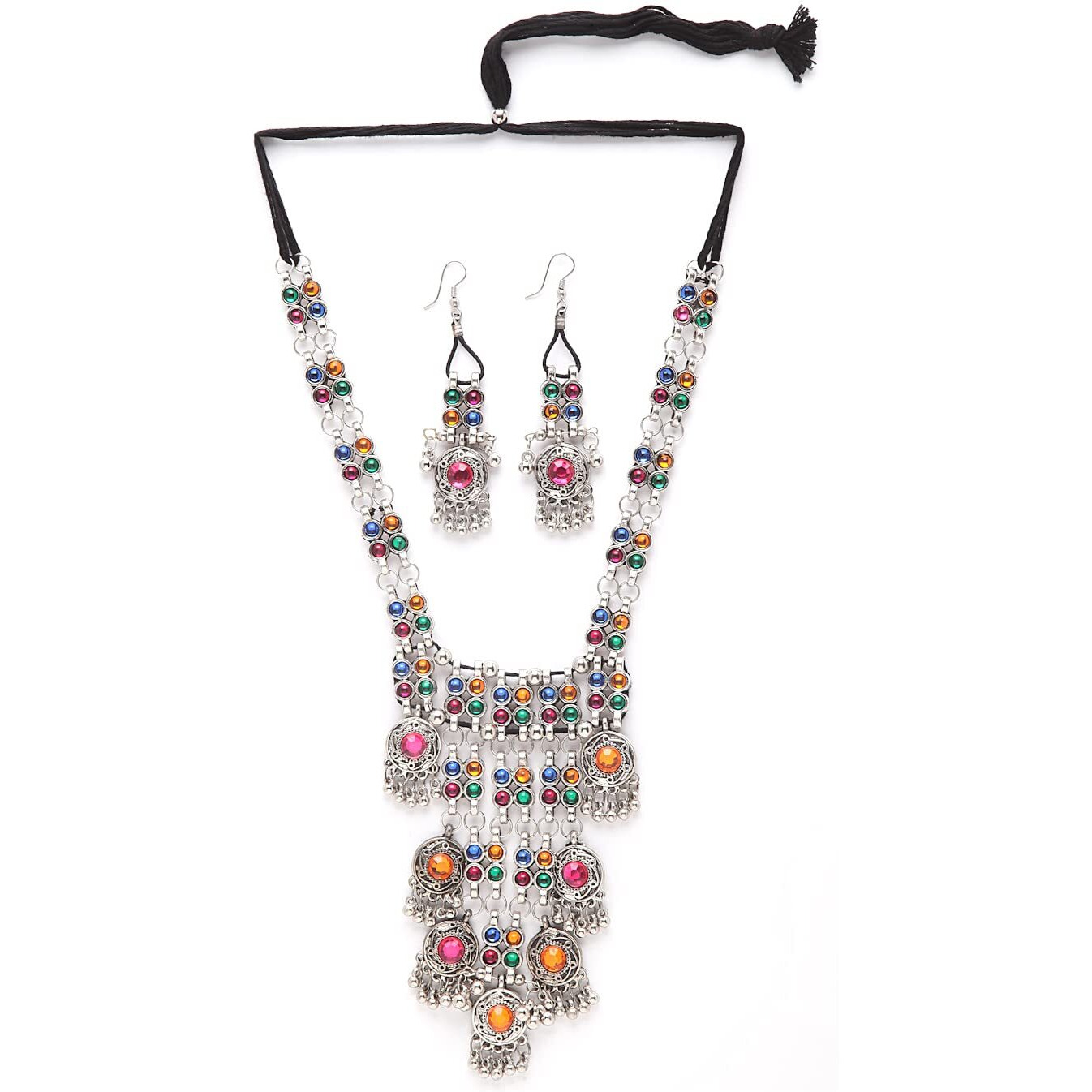 Shining Diva Fashion Latest Stylish Traditional Oxidised Silver Necklace Jewellery Set for Women (13110s)