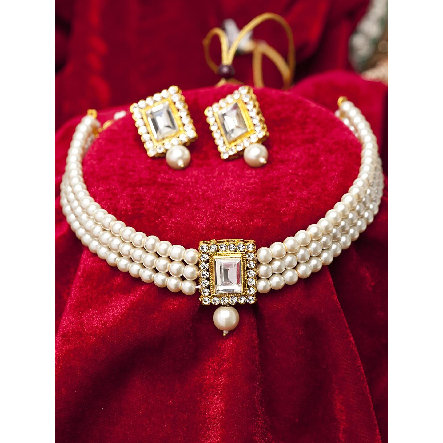 Shining Diva Fashion Latest Stylish Choker Traditional Pearl Necklace Jewellery Set for Women (White)(A12287s)