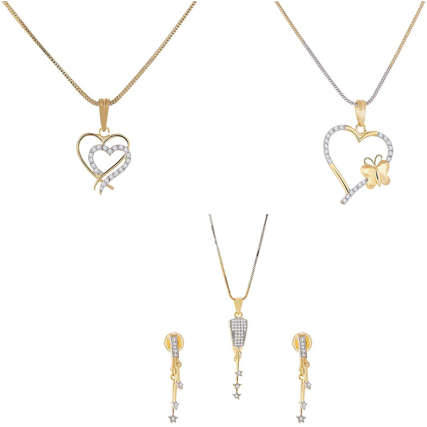 ZENEME Heart Shape Ad and Gold Plated Big Size Pendant Necklace Set for Women & Girls Set of 3 (Design 6)