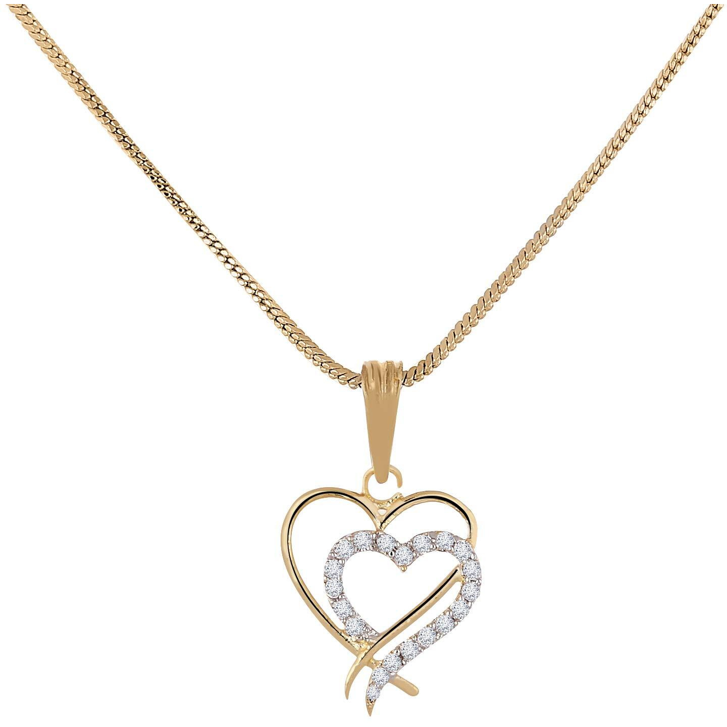 ZENEME Heart Shape Ad and Gold Plated Big Size Pendant Necklace Set for Women & Girls Set of 3 (Design 6)