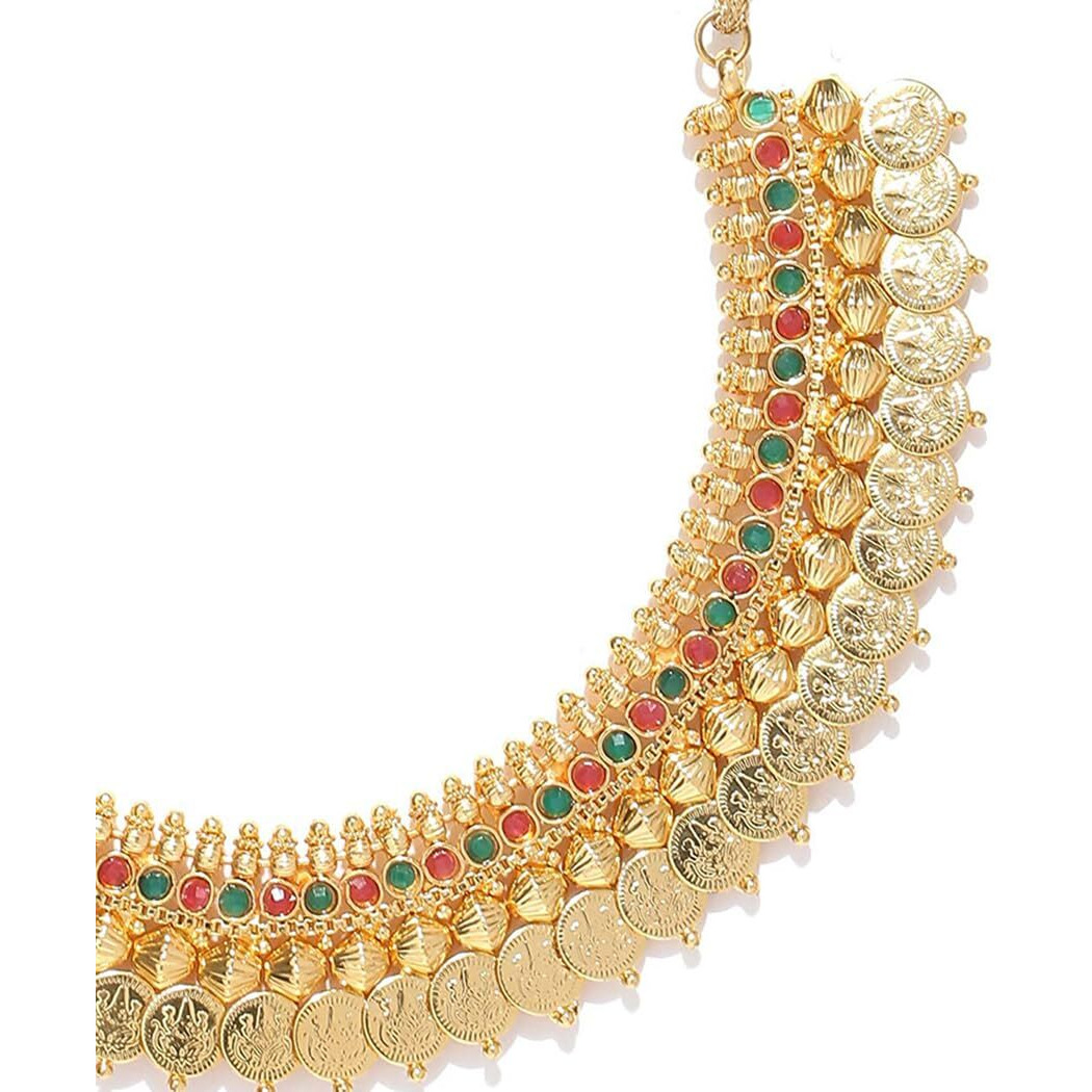 YouBella Jewellery Set for women Traditional Red and Green Temple coin Ginni Choker Necklace Set/Jewellery Set with Earrings for Women