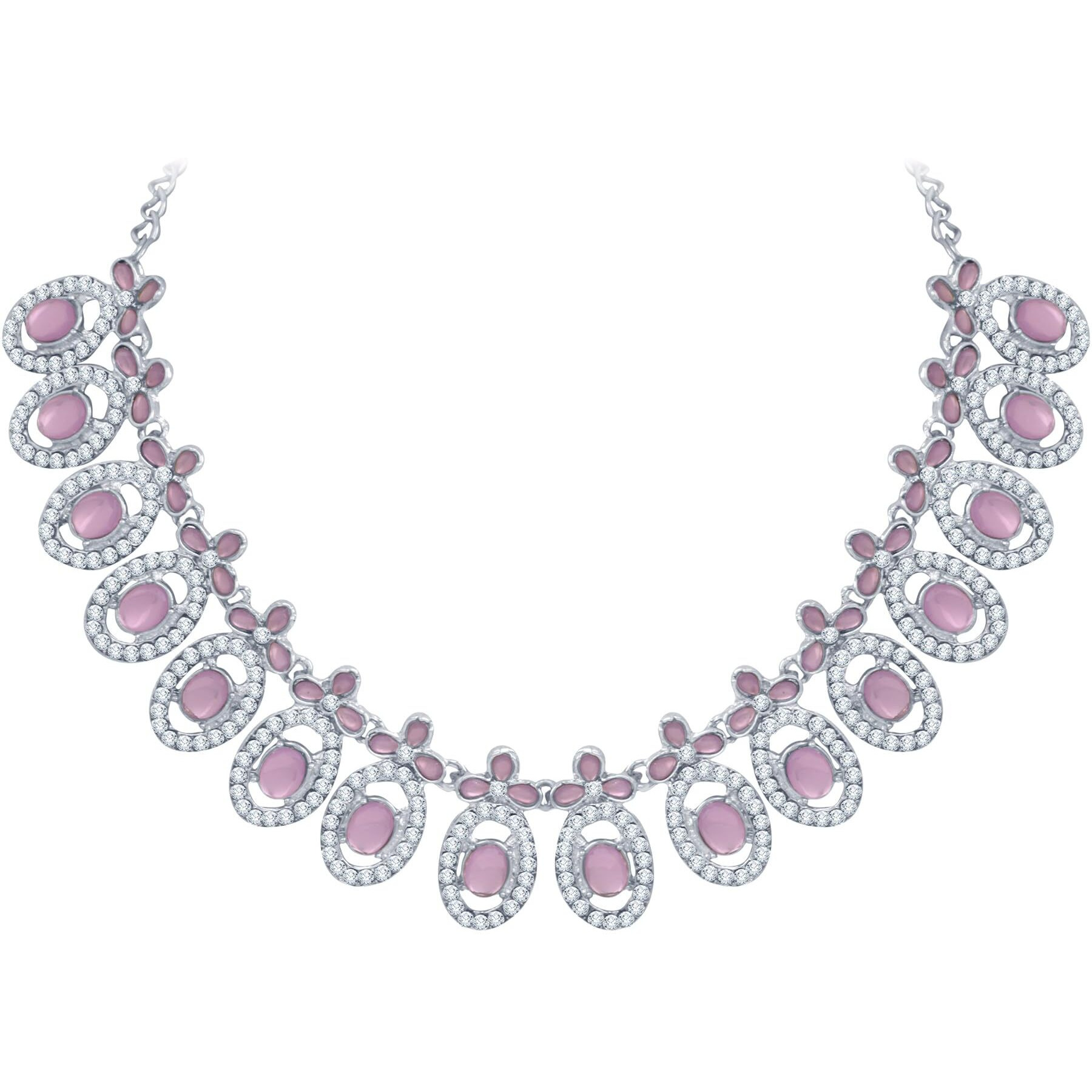Atasi International Silver Plated Light Purple Kundan Crystals AD Diamond Necklace Jewellery Set for Women, Girls (RLP5448)