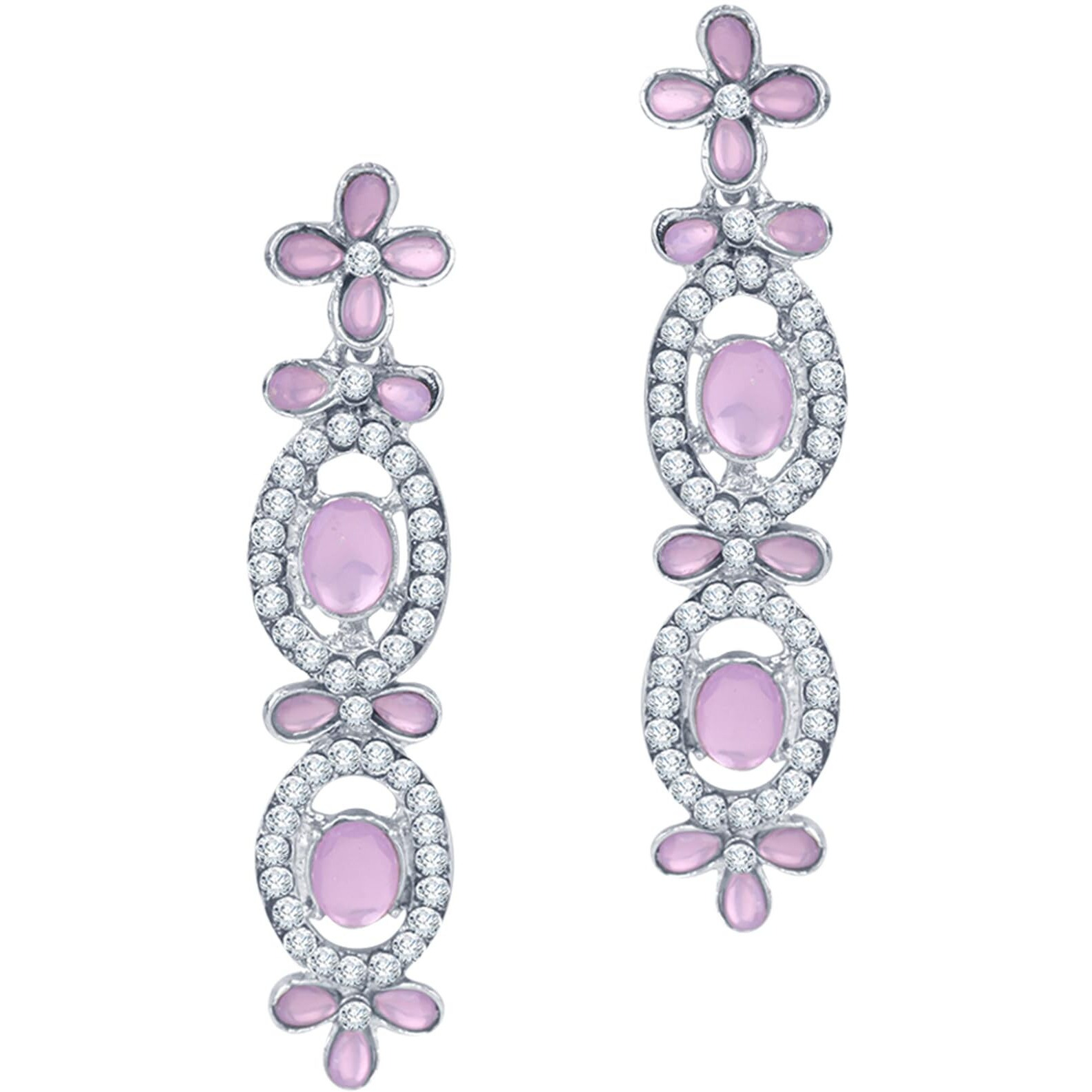 Atasi International Silver Plated Light Purple Kundan Crystals AD Diamond Necklace Jewellery Set for Women, Girls (RLP5448)