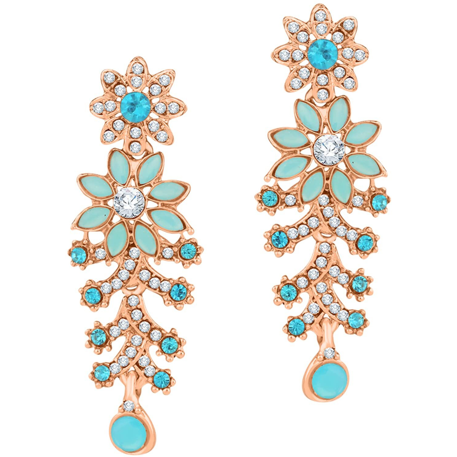 Atasi International Rose Gold Plated Mint Blue Diamond Necklace with Earrings and Maang Tikka for Women - Jewellery Set for Party, Wedding, Engagement (RGB5448)