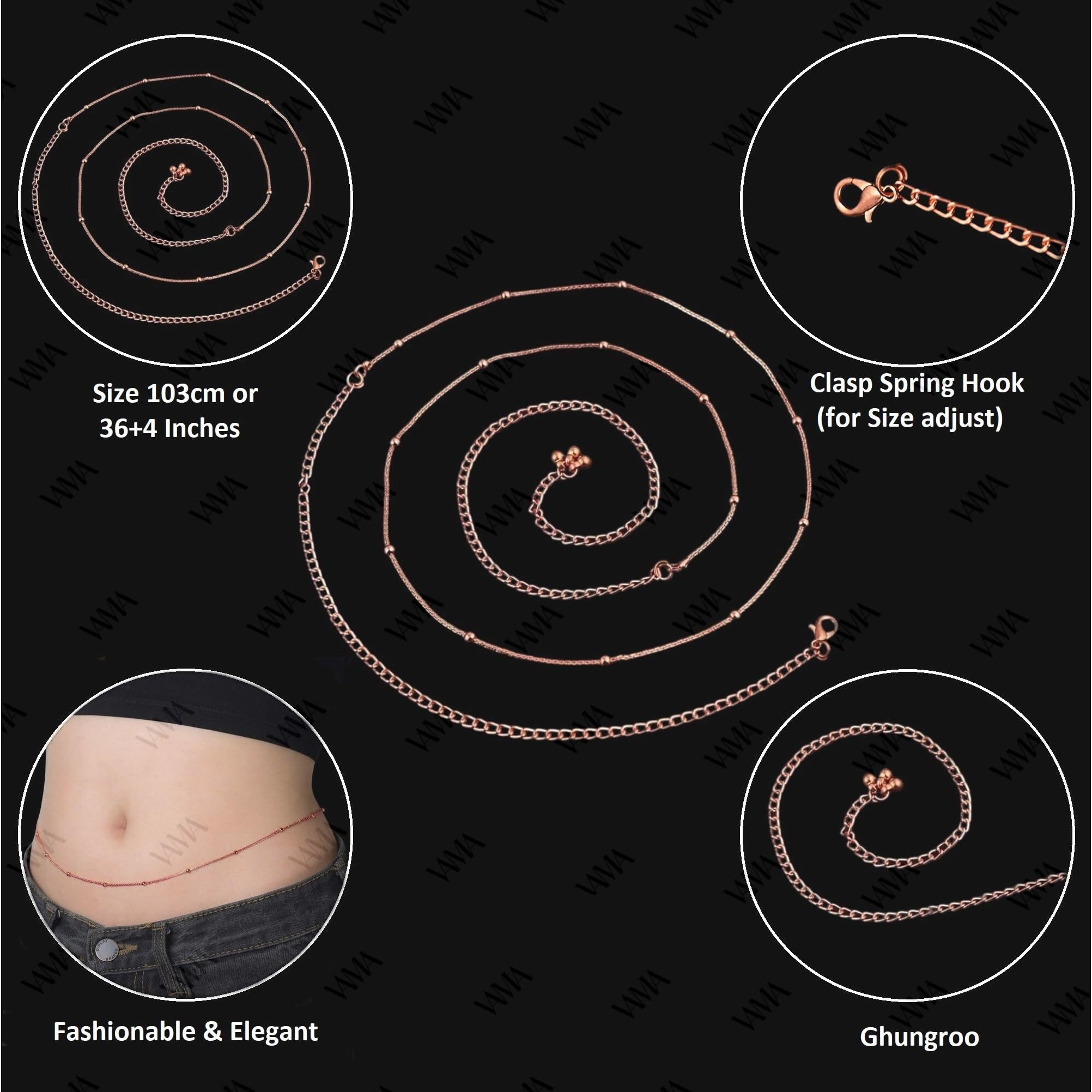 VAMA FASHIONS Waist Belt Hip belly Body Chain karddhani Kamar bandh Saree Vaddanam Kamarband for women (Rose gold waist chain)