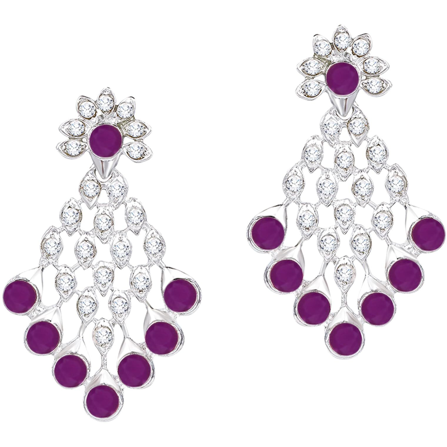 Atasi International Silver Plated Purple Crystals Ad Diamond Necklace Set With Earrings And Maang Tikka, Suitable For Bridal, Wedding, Party (Rpu5379, Womens)