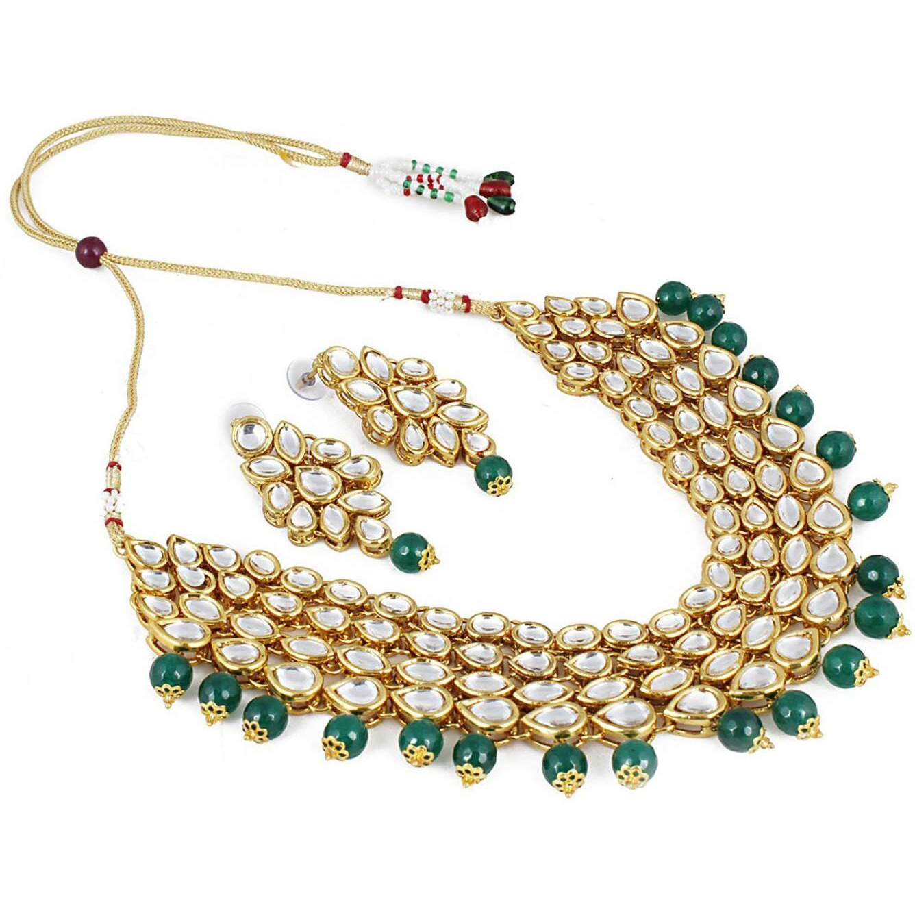 Shining Diva Fashion Green Kundan Stylish Necklace Set for Women Wedding Traditional Jewellery Set with Earrings for Women and Girls (9837s)