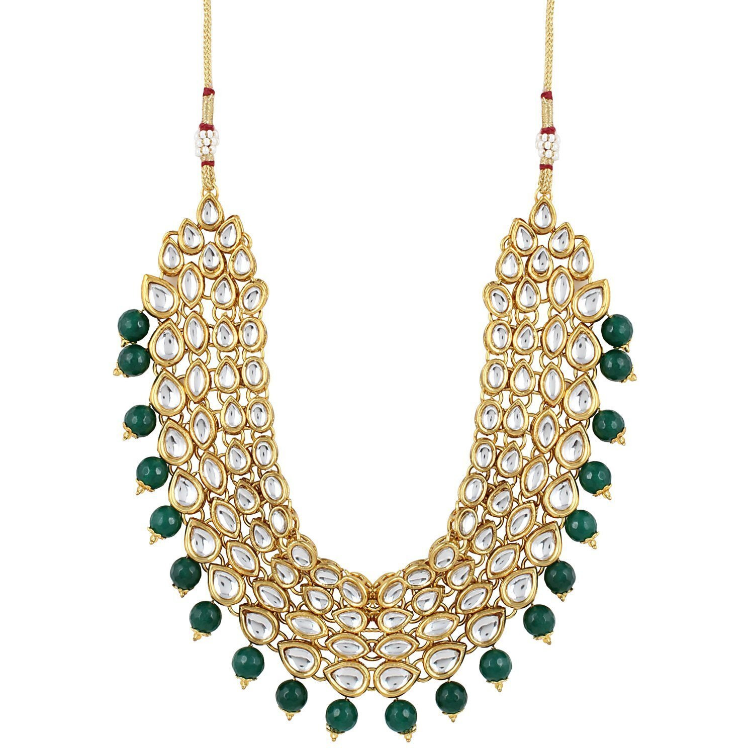 Shining Diva Fashion Green Kundan Stylish Necklace Set for Women Wedding Traditional Jewellery Set with Earrings for Women and Girls (9837s)