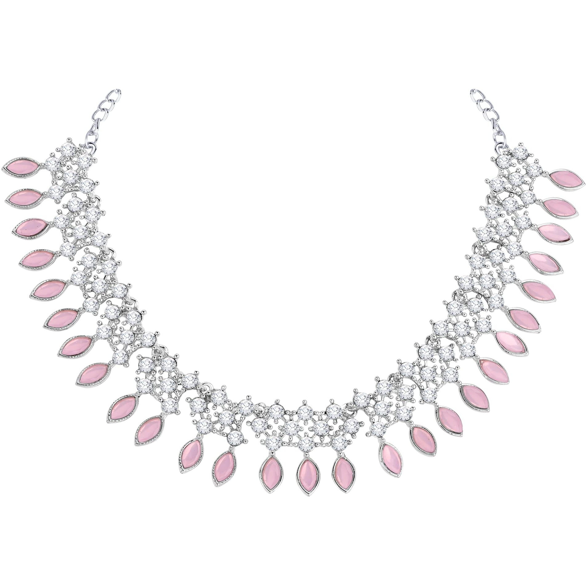 Atasi International Silver Plated Mint Pink Crystals AD Diamond Jewellery Necklace Set for Women (RMP5775)