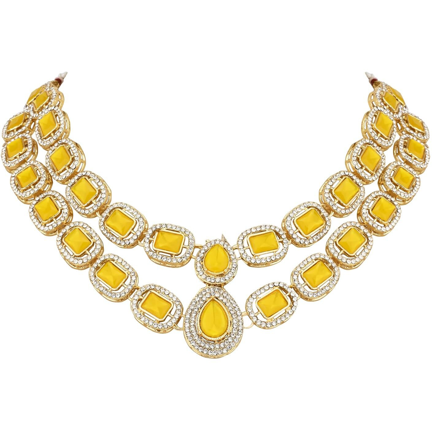 I Jewels Gold Plated Traditional Stone Choker Necklace Jewellery With Earring & Maang Tikka Set For Women And Girls (Yellow)