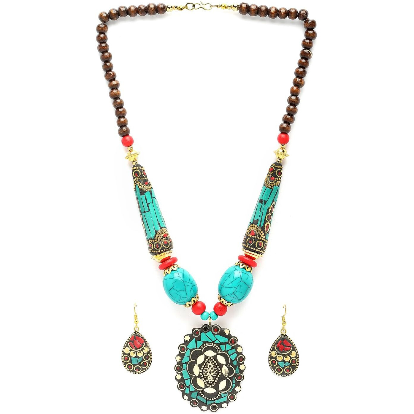 Shining Diva Fashion Latest Stylish Traditional Tibetan Pendant Necklace Oxidised Jewellery Set for Women (15541s)