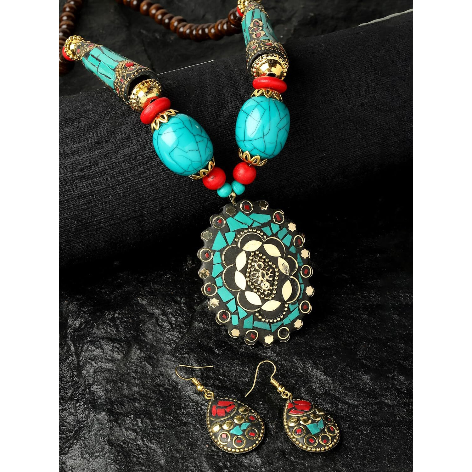 Shining Diva Fashion Latest Stylish Traditional Tibetan Pendant Necklace Oxidised Jewellery Set for Women (15541s)