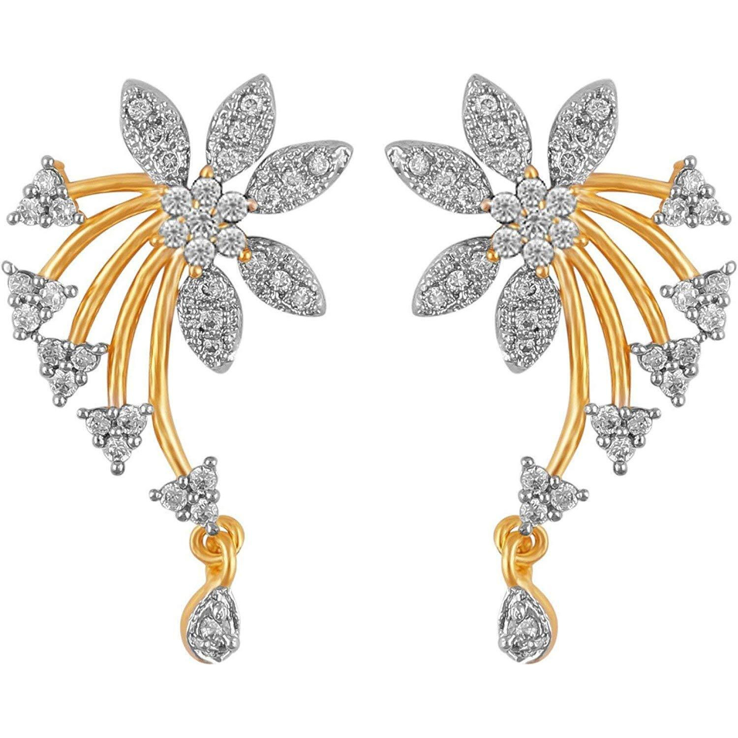 ZENEME Mangalsutra Gold Plated American Diamond Studded Tanmaniya Nallapusalu With Earrings Jewellery For Women (Style 16)