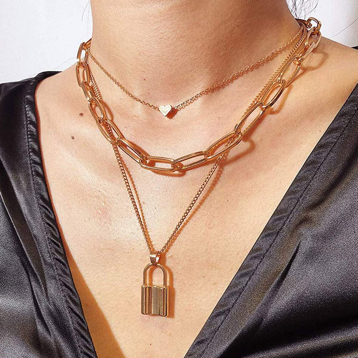 YouBella Jewellery for women Lock Pendant Necklace for Women & Girls (Combo)