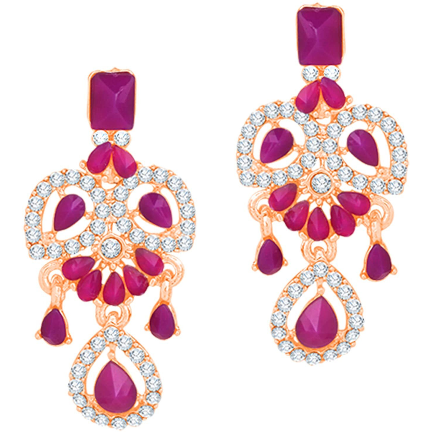 Atasi International Gold Plated Purple Crystal Diamond Necklace with Earrings and Maang Tikka for Women - Jewellery Set for Party, Wedding, Engagement (RGPU5745)