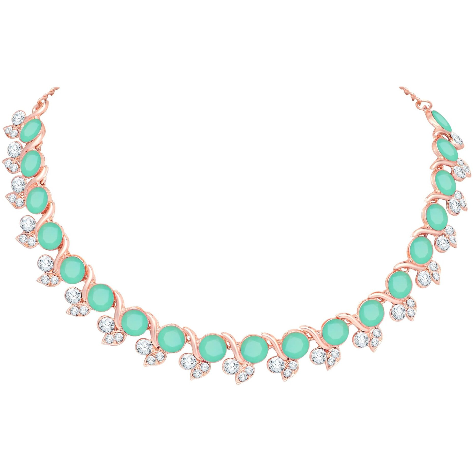 Atasi International Gold Plated Mint Green Color Crystal Necklace Jewellery Set with Earrings for Women Ideal for Party, Wedding, Festivals (GN5764)