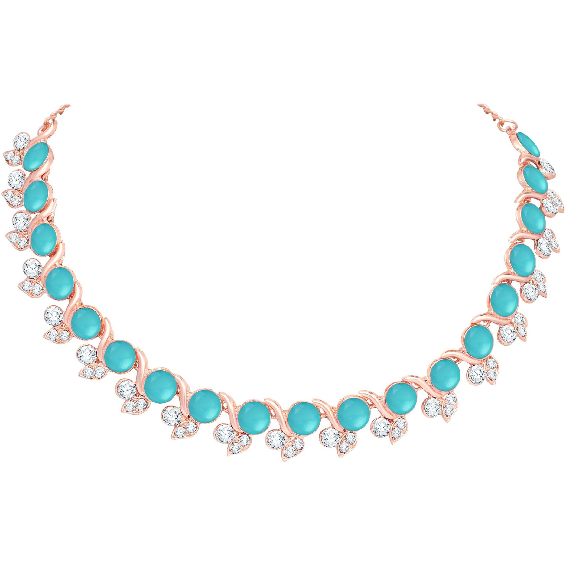 Atasi International Mint Blue Color Crystals Gold Plated Necklace Jewellery Set with Earrings for Women Ideal for Party, Wedding, Festivals (MB5764)