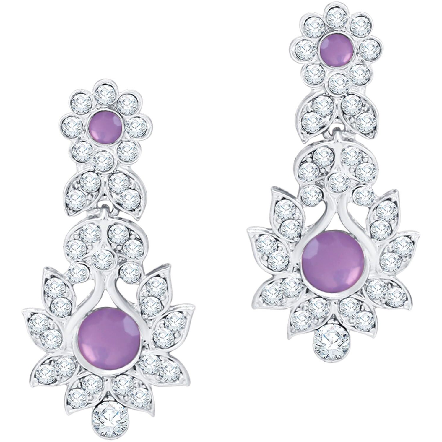 Atasi International Purple Silver Plated Crystal Necklace Jewellery Set with Earrings for Women Ideal for Party, Wedding, Festivals (RPU5764)