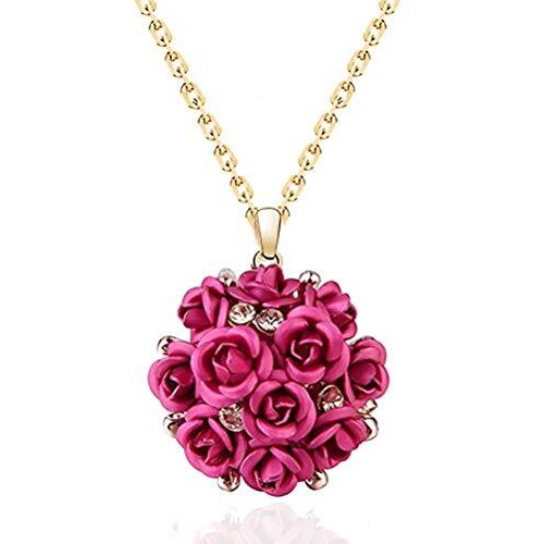 YouBella Jewellery Stylish Gold Plated Floral Necklace Jewellery Set with Earrings and Ring for Women and Girls (Pink)