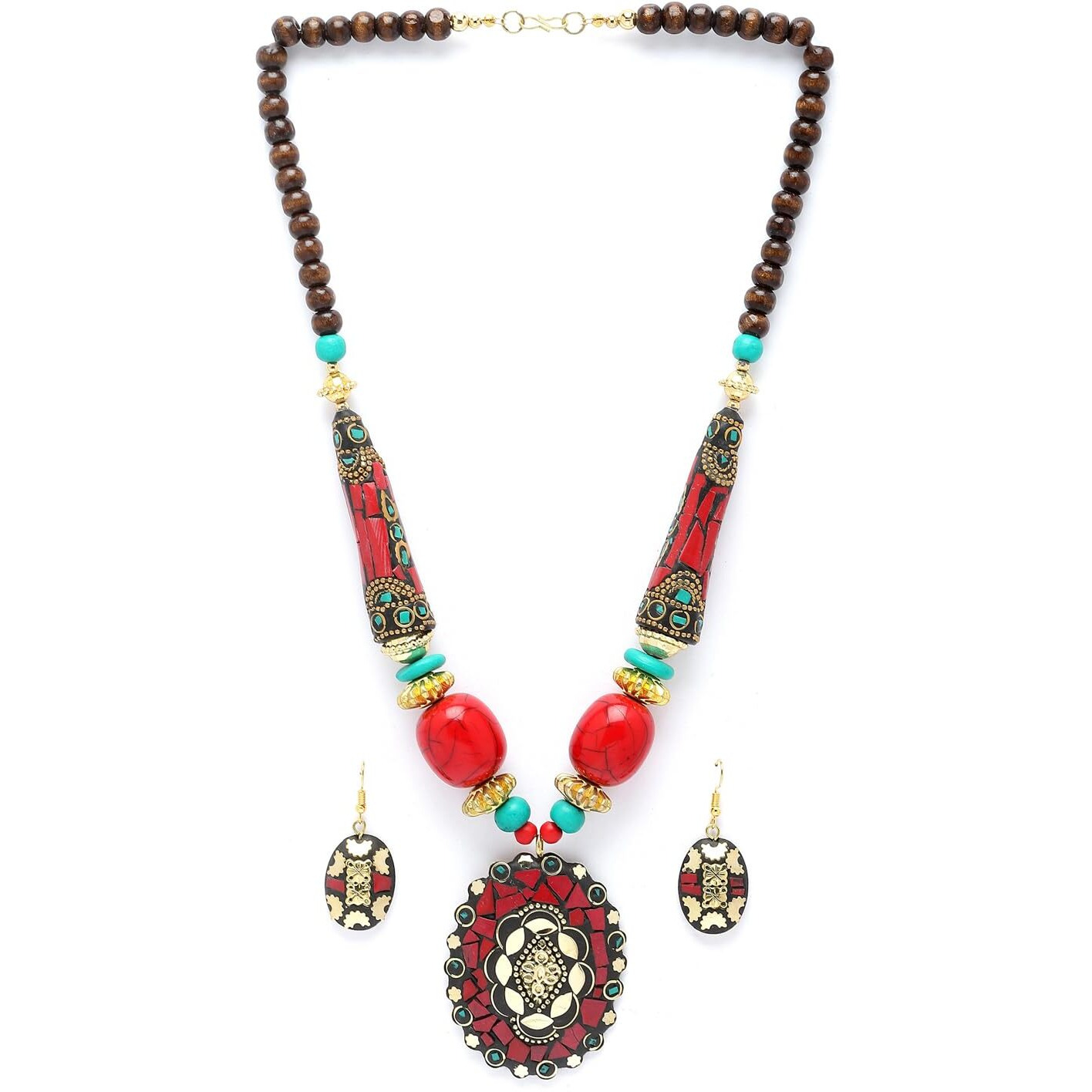 Shining Diva Fashion Latest Stylish Traditional Tibetan Pendant Necklace Oxidised Jewellery Set for Women (15540s)