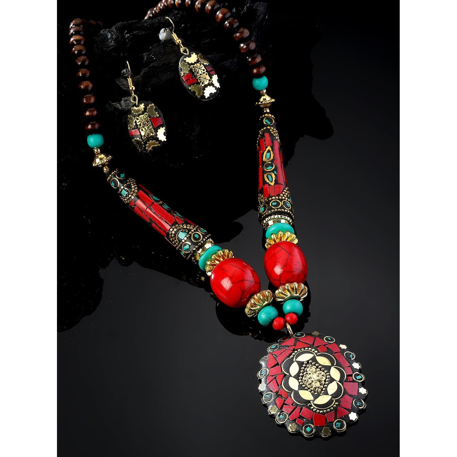 Shining Diva Fashion Latest Stylish Traditional Tibetan Pendant Necklace Oxidised Jewellery Set for Women (15540s)