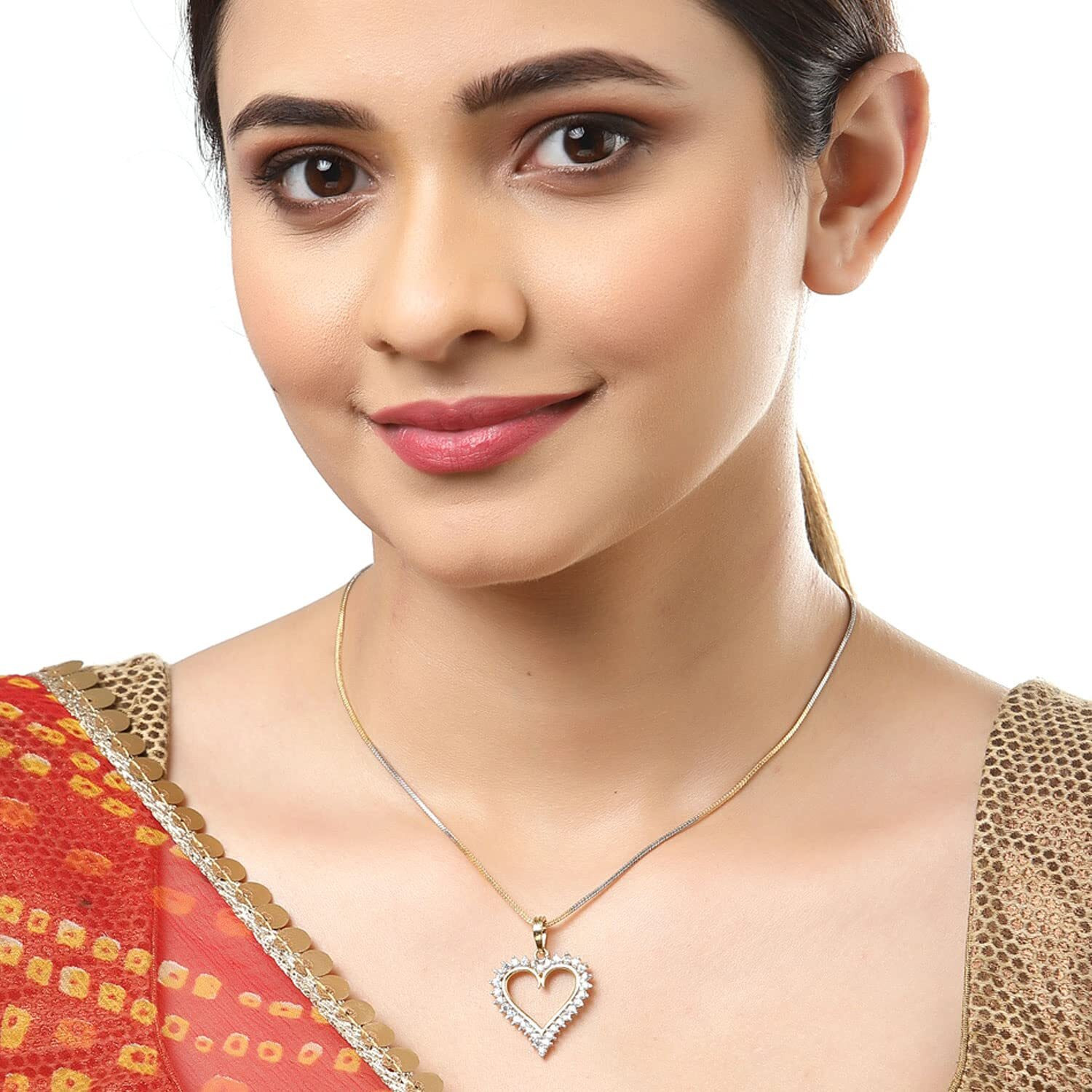 ZENEME Jewellery Set Gold Plated American Diamond Heart Shape and Crystal Style Pendant Necklace Set for Women and Girls Set Of 3 (Design 3)