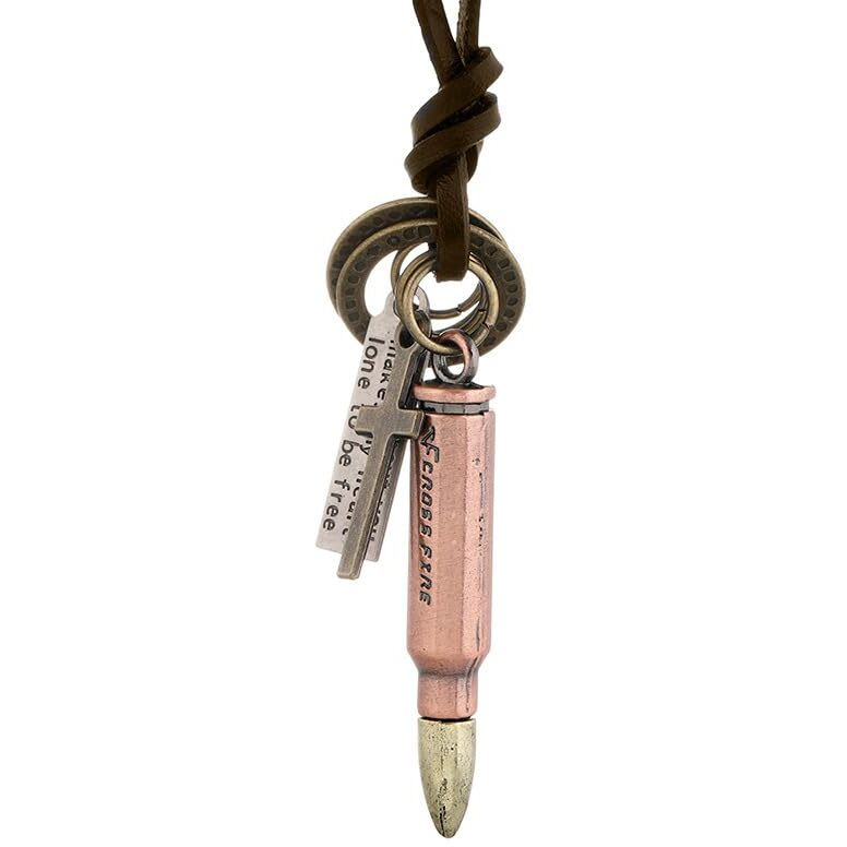 Young & Forever Gift Men-Tastic Collection Boho Bohemian Vintage Antique Rose Gold Bronze Bull et Cross Ring Pendant Adjustable Leather Cord Mens Necklace for Men Women