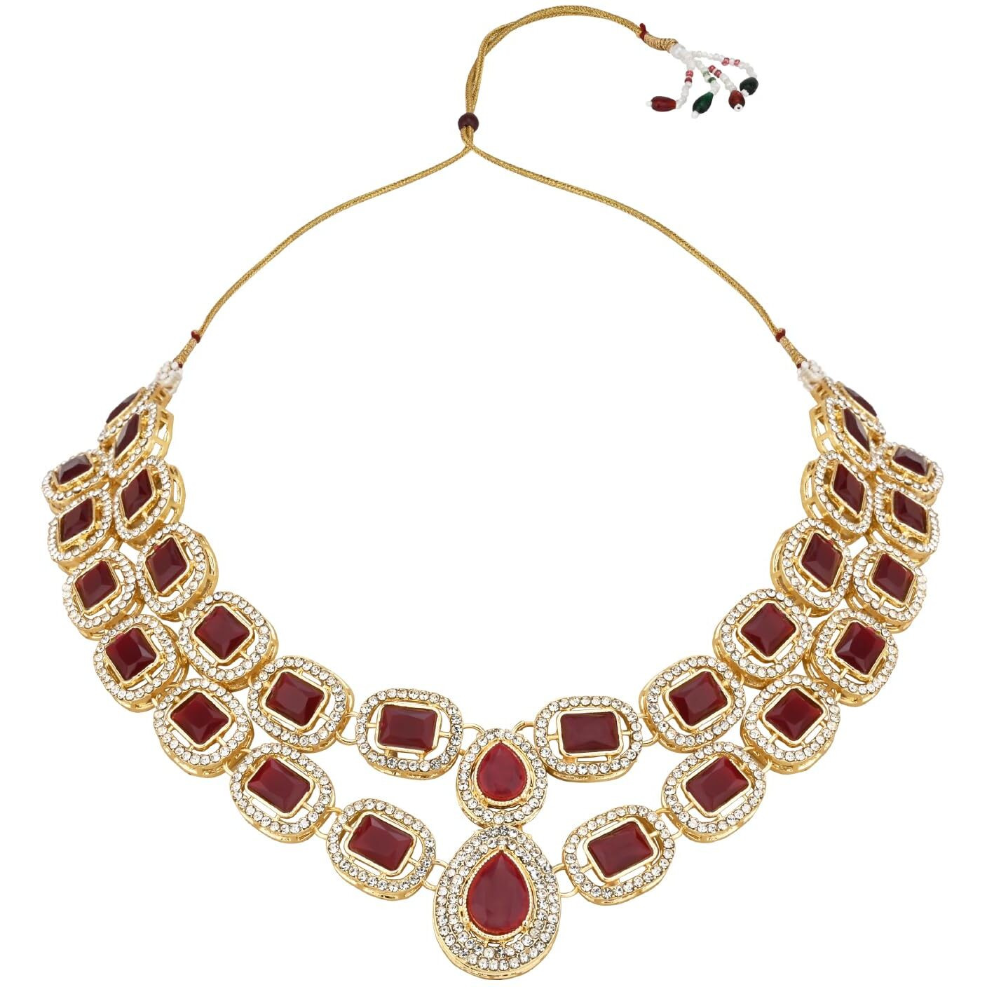I Jewels Gold Plated Traditional Stone Choker Necklace Jewellery With Earring & Maang Tikka Set For Women And Girls (Maroon)