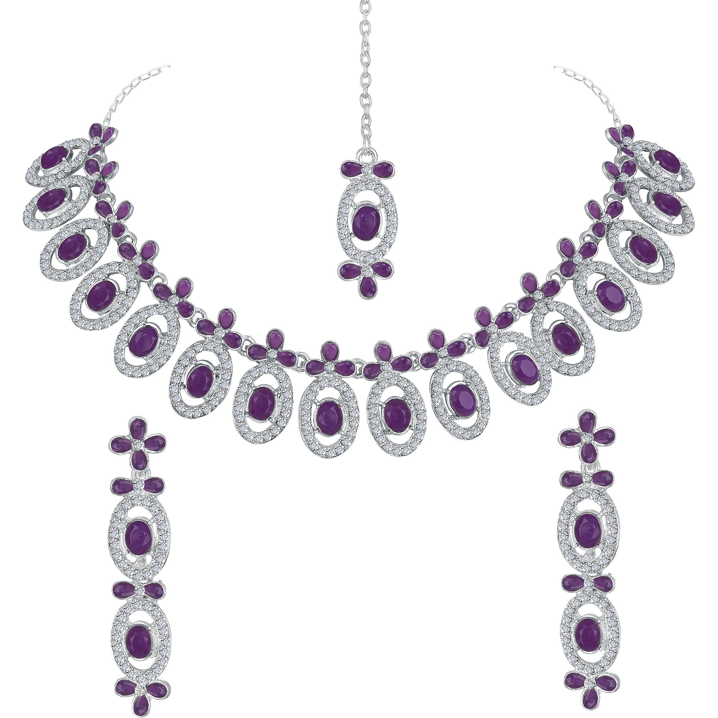 Atasi International Silver Plated Purple Kundan Crystals AD Diamond Necklace Jewellery Set for Women, Girls (RPU5448)