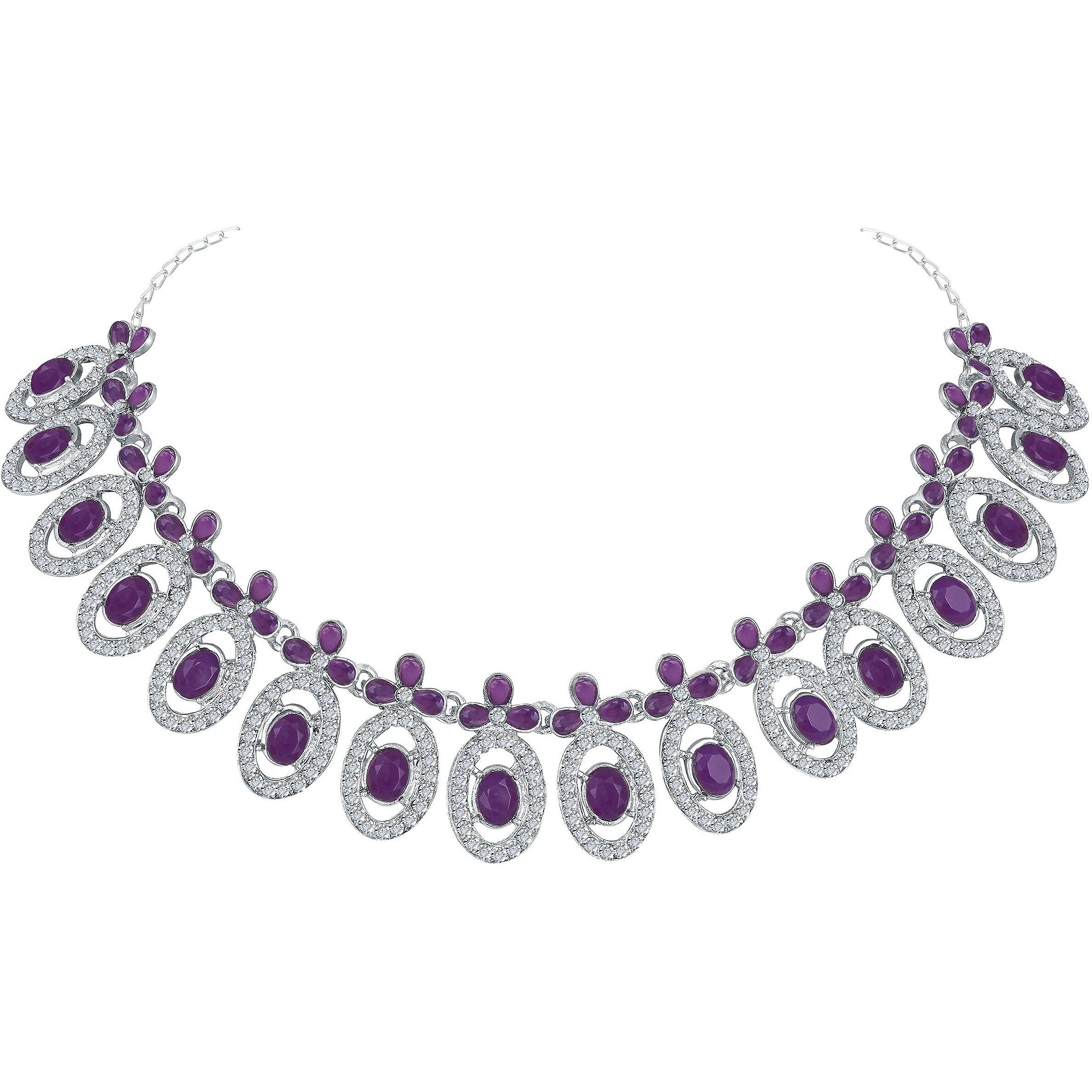 Atasi International Silver Plated Purple Kundan Crystals AD Diamond Necklace Jewellery Set for Women, Girls (RPU5448)