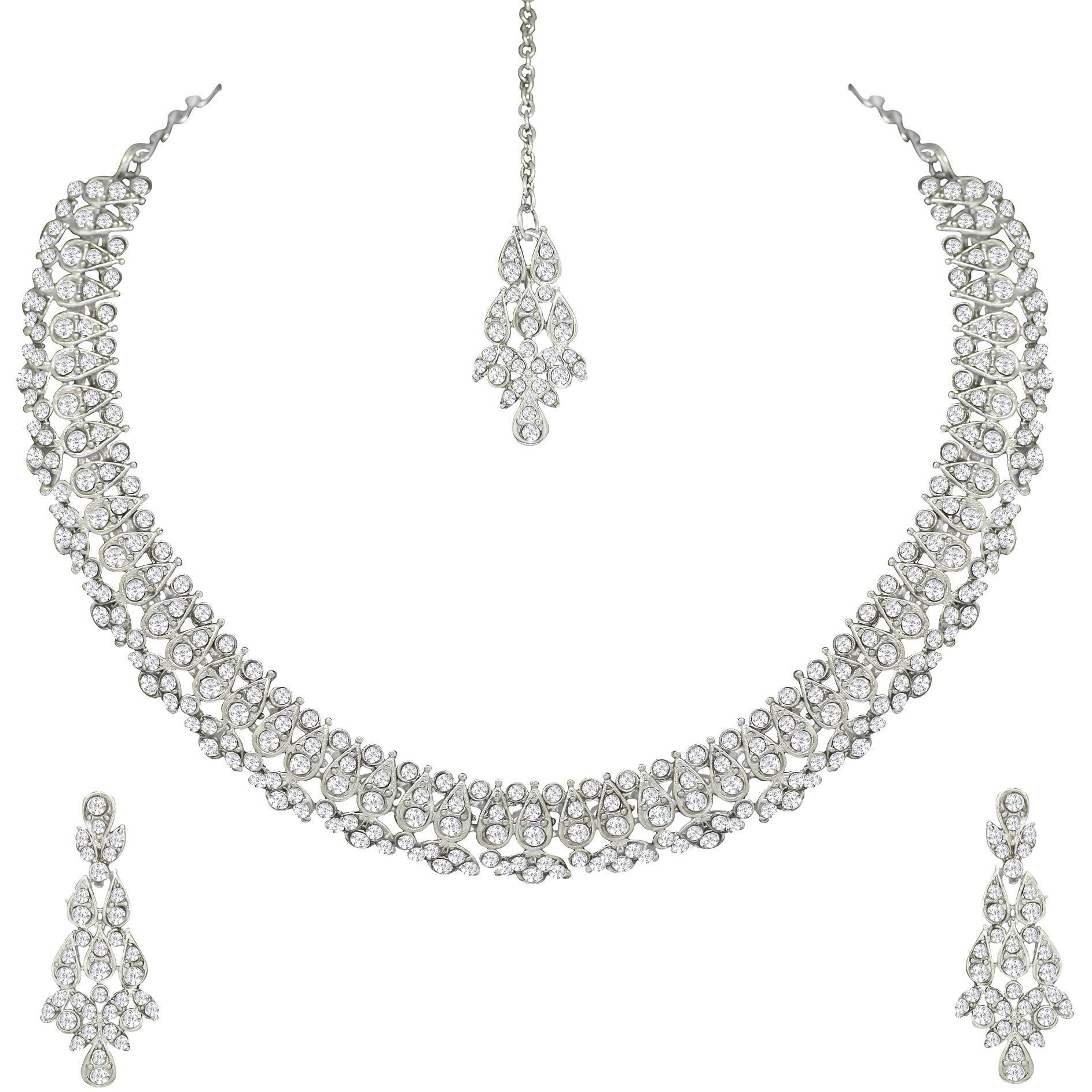 Atasi International Diamond Collection by Designer Collection American Diamond Jewellery Set for Women (SILVER) (R2004)