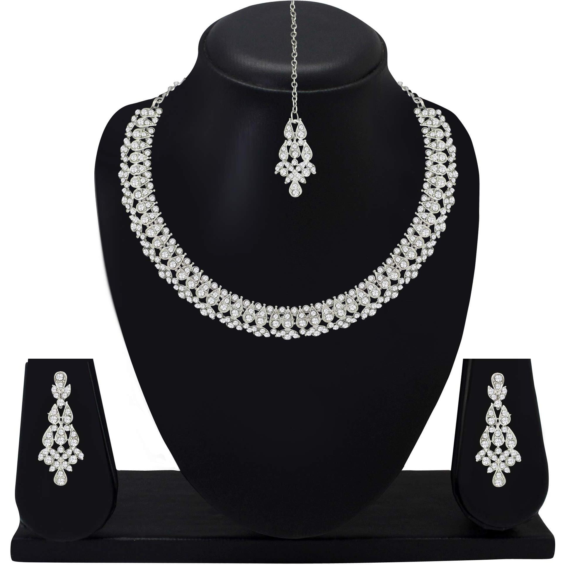 Atasi International Diamond Collection by Designer Collection American Diamond Jewellery Set for Women (SILVER) (R2004)