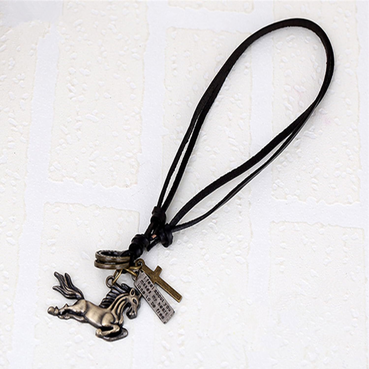 Young & Forever Gift Men-Tastic Collection Boho Bohemian Vintage Horse Pendant Adjustable Leather Cord Mens Necklace for Men Women