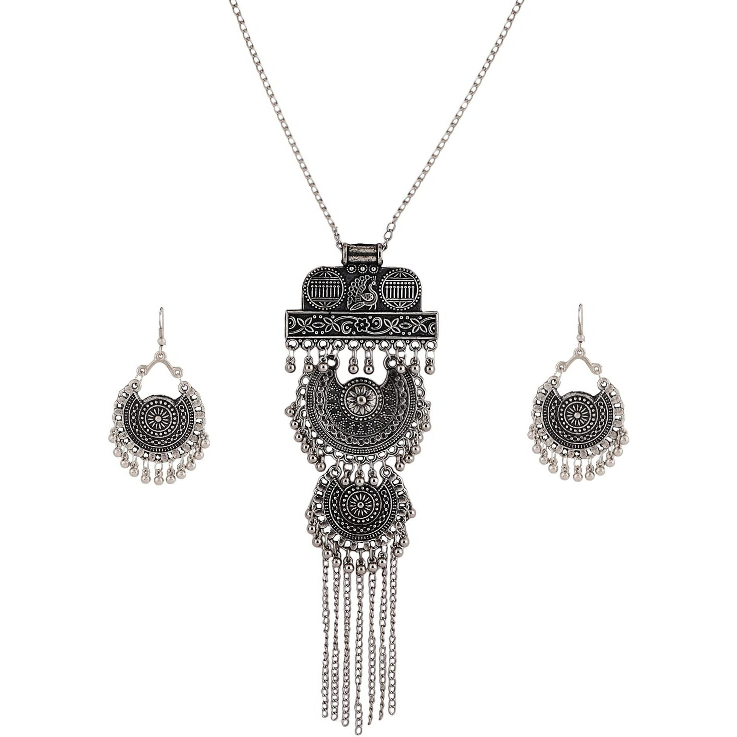 Shining Diva Fashion Latest Stylish Traditional Oxidised Silver Necklace Jewellery Set for Women (13174s)