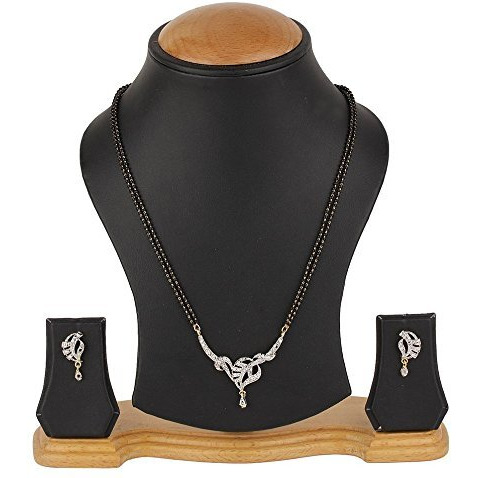 ZENEME Mangalsutra Gold Plated American Diamond Studded Tanmaniya Nallapusalu With Earrings Jewellery For Women (Style 10)
