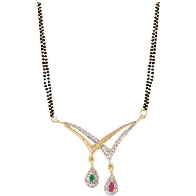 ZENEME Mangalsutra Gold Plated American Diamond Studded Tanmaniya Nallapusalu With Earrings Jewellery For Women (Style 6)