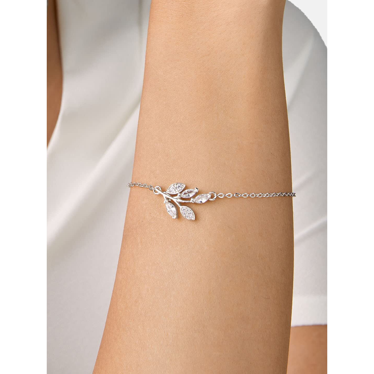 MINUTIAE Silver Plated Vine Shape Bracelet With Solitaire Crystal Diamond Stylish Fashion Jewelry For Women and Girls