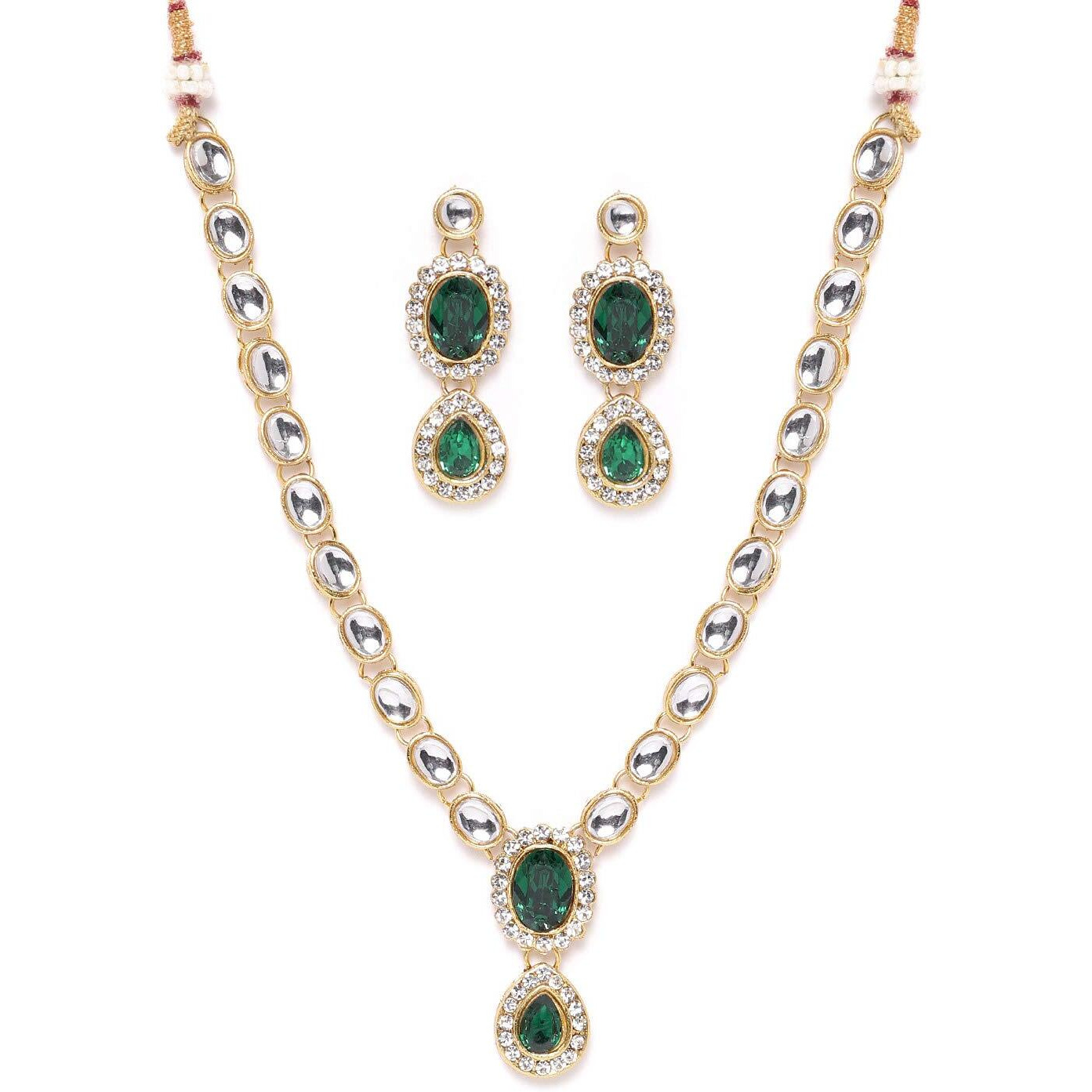 ZAVERI PEARLS Gold Tone Kundan & Green Stones Wedding Collection Necklace & Earring Set For Women-ZPFK9597
