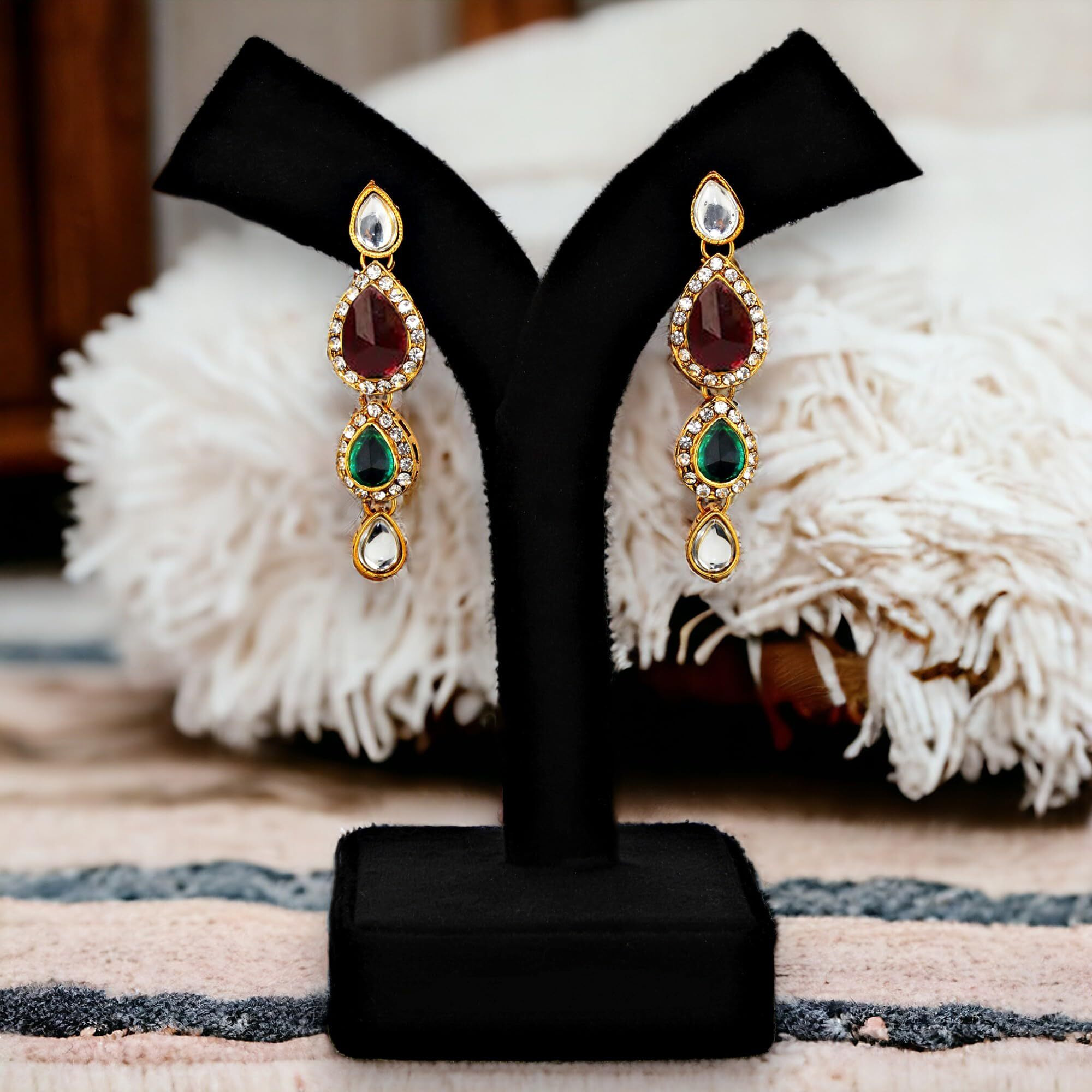 Lucky Jewellery Traditional Maroon Green Color Gold Plated Kundan Necklace Set For Girls & Women (MSK-3-LINE-MG)