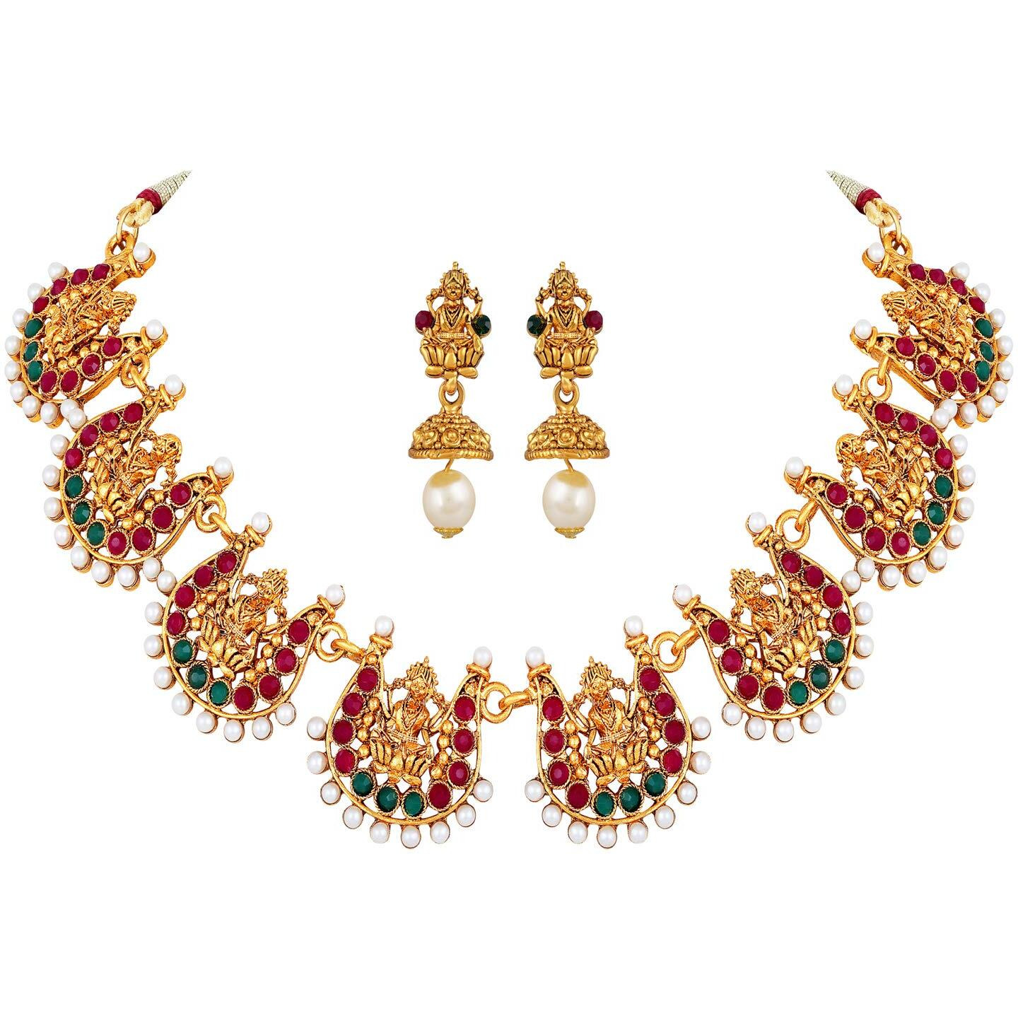 Shining Diva Fashion Latest Temple Design Necklace Set for Women Traditional Choker Gold Plated Jewellery Set for Women (Multicolor) (10650s)