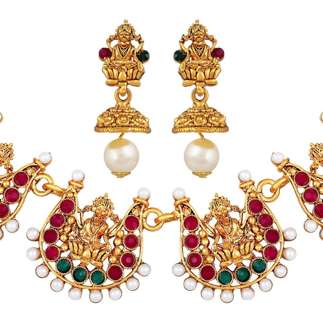 Shining Diva Fashion Latest Temple Design Necklace Set for Women Traditional Choker Gold Plated Jewellery Set for Women (Multicolor) (10650s)