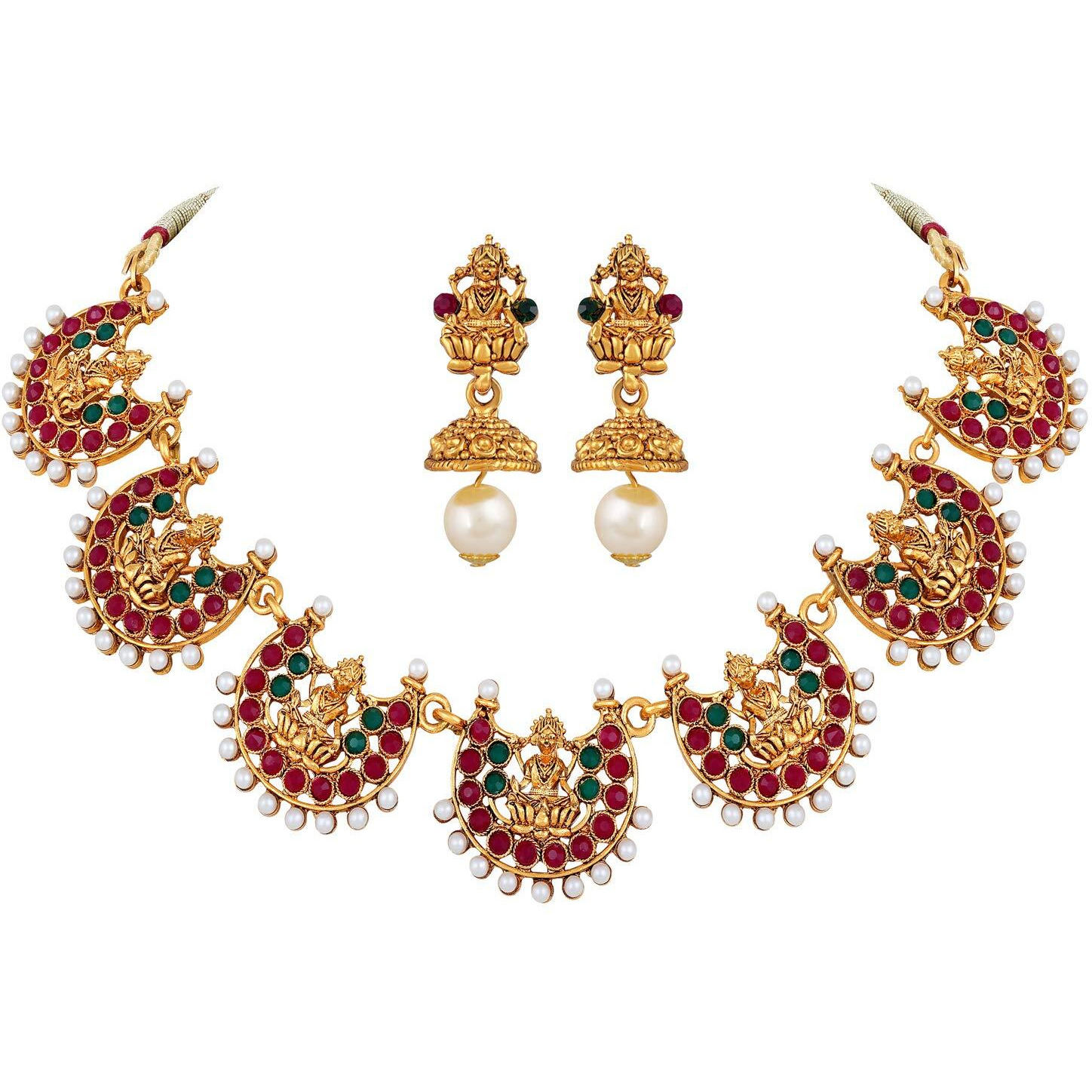 Shining Diva Fashion Latest Temple Design Necklace Set for Women Traditional Choker Gold Plated Jewellery Set for Women (Multicolor) (10653s)
