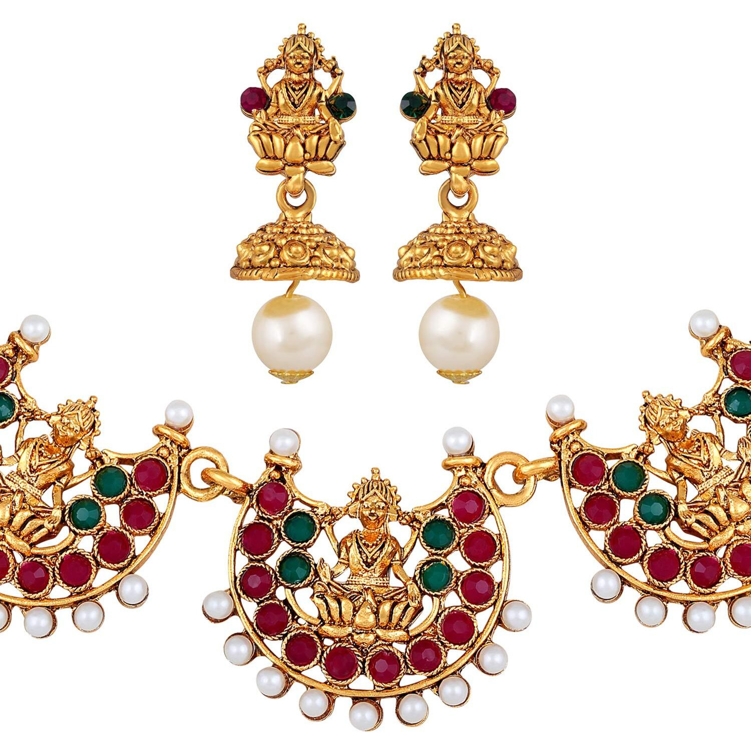 Shining Diva Fashion Latest Temple Design Necklace Set for Women Traditional Choker Gold Plated Jewellery Set for Women (Multicolor) (10653s)