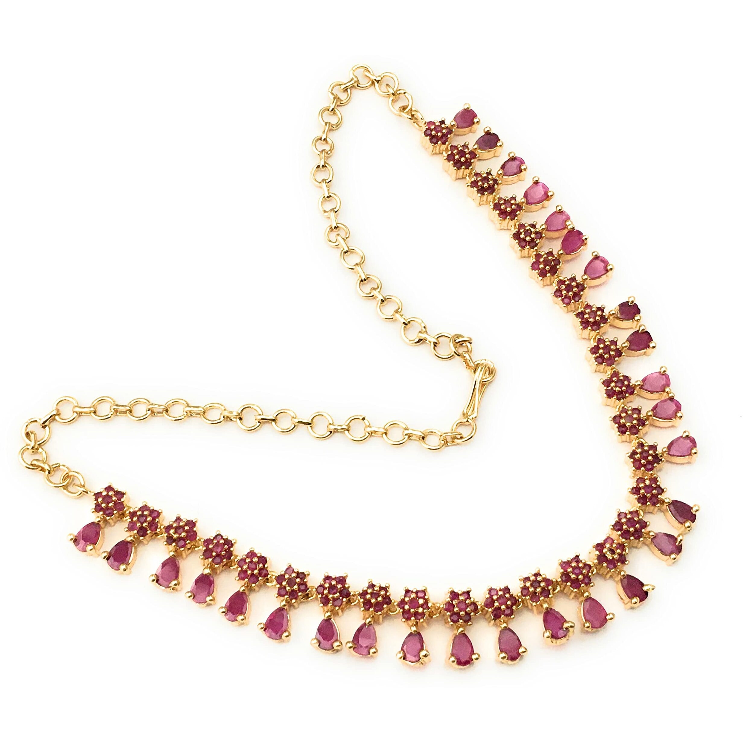Sasitrends Traditional Micro Gold Plated American Diamond Stone Studded Designer Necklace Jewellery Set for Women & Girls