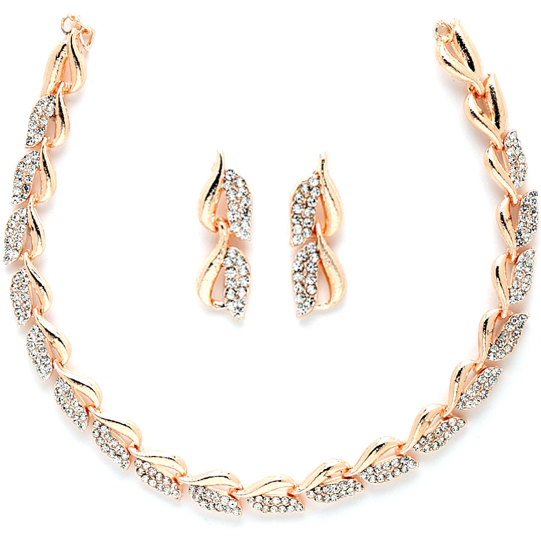 ZENEME Women American Diamond Studded Intrcately Designed Leaf Shaped Necklace With Earring Jewellery Set For Women and Girl (Style 4)