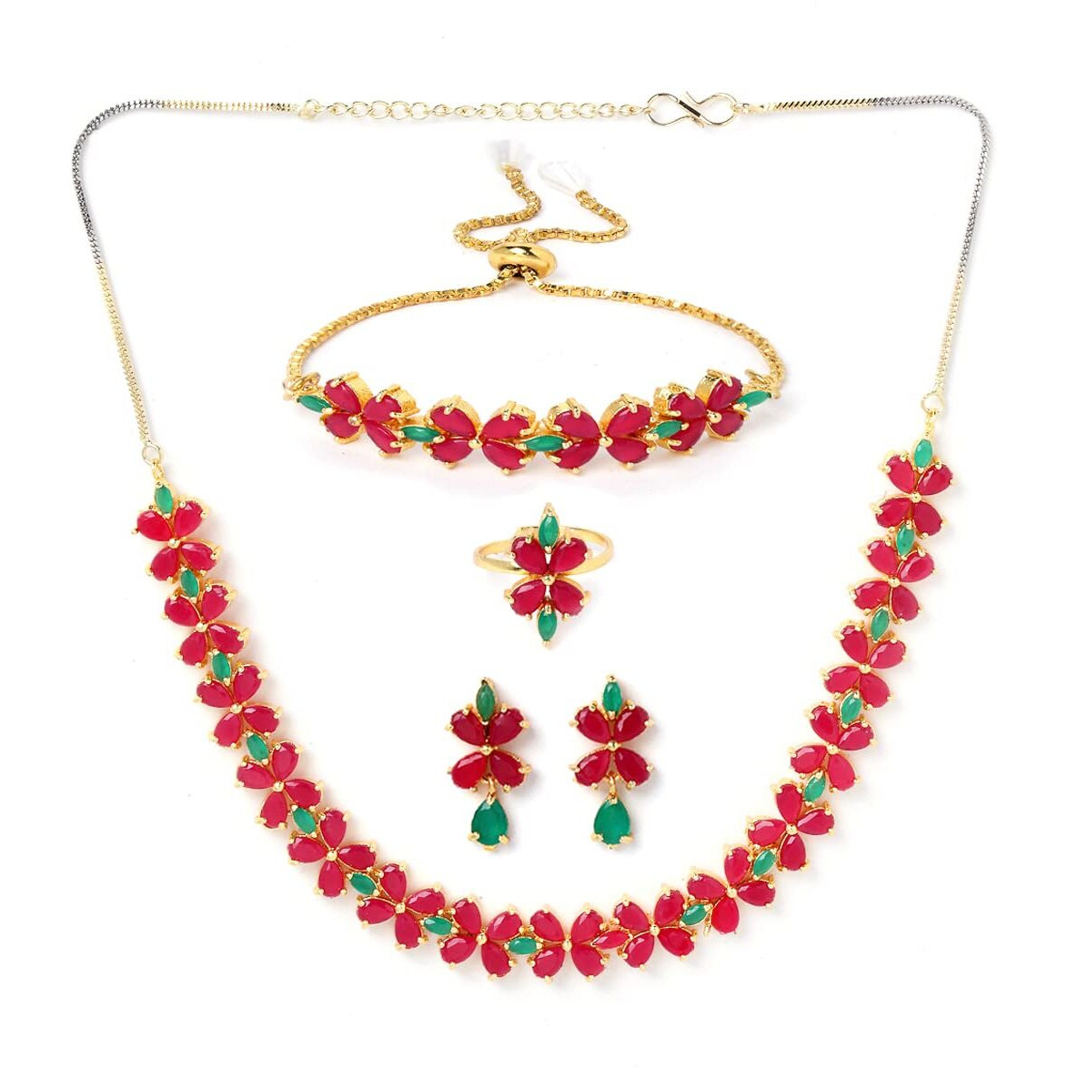 ZENEME Jewellery Set for Women American Diamond Combo of Necklace Set with Earrings, Bracelet and Ring for Girls and Women (Design 1)