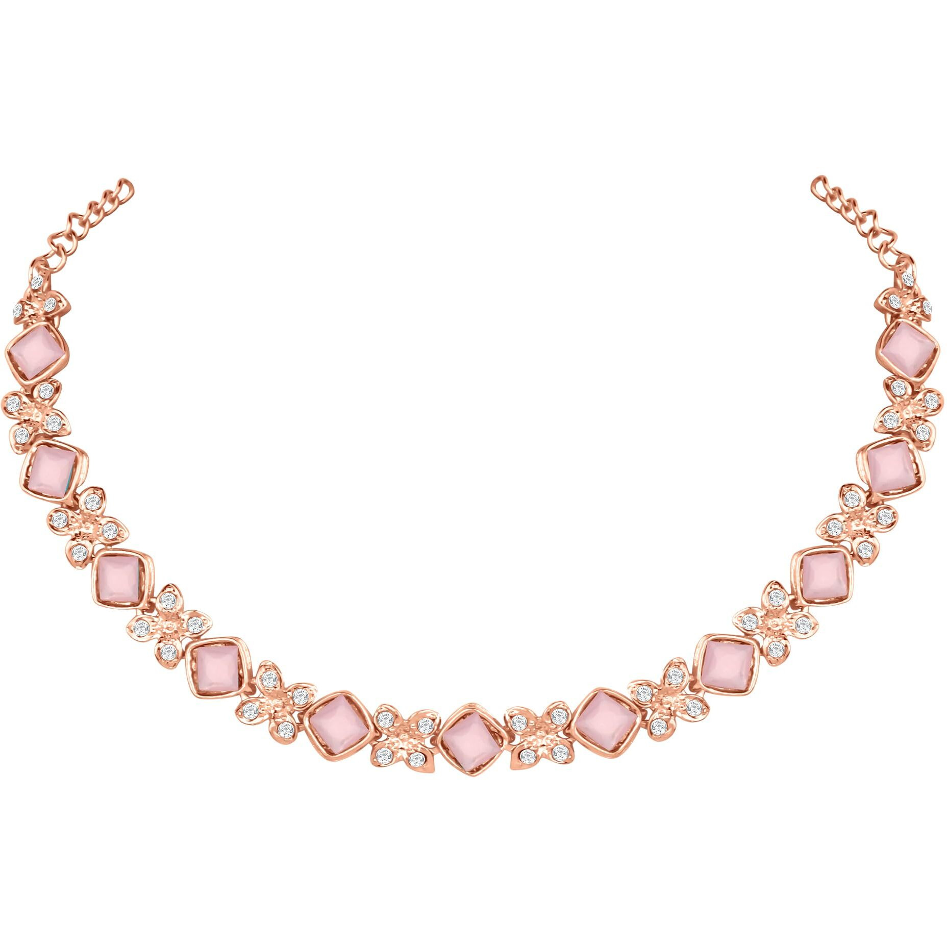 Atasi International Gold Plated Mint Pink Crystals AD Diamond Style Delicate Necklace Jewellery Set for Women & GIrls (MP1744)