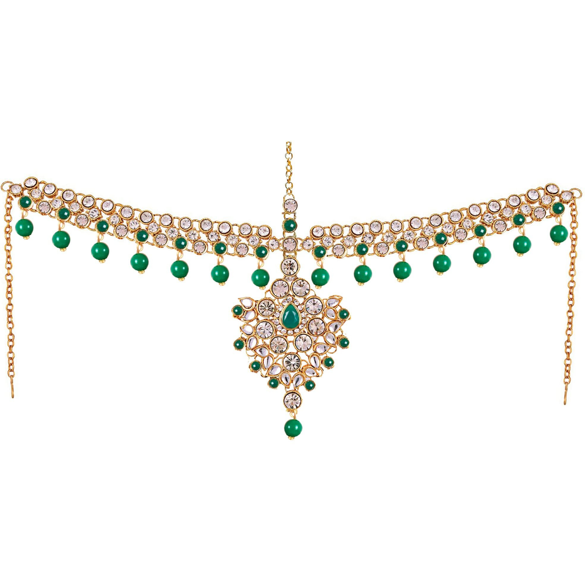 Lucky Jewellery Wedding Designer Green Color Gold Plated Dulhan Choker Bridal Set with sheeshpatti for Girls & Women (2475-L1ZS-KD124-G)
